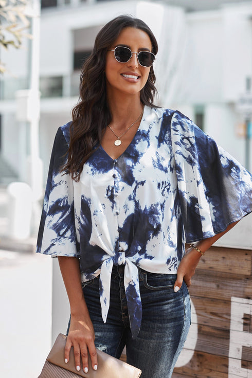 Floral Print Button Tie Top