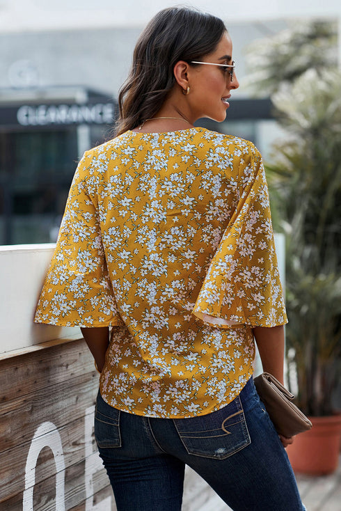 Floral Print Button Tie Top