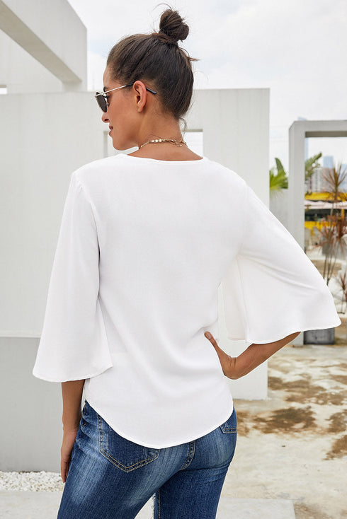 Floral Print Button Tie Top