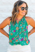 Floral Print Buttoned Neckline Tank Top