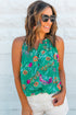 Floral Print Buttoned Neckline Tank Top