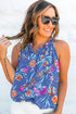 Floral Print Buttoned Neckline Tank Top