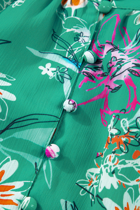 Floral Print Buttoned Neckline Tank Top