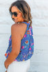 Floral Print Buttoned Neckline Tank Top