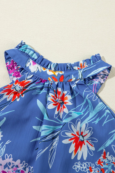 Floral Print Buttoned Neckline Tank Top