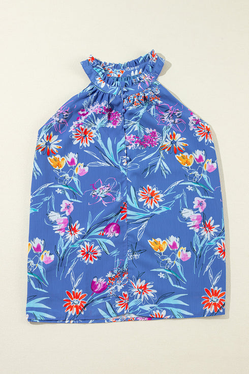 Floral Print Buttoned Neckline Tank Top