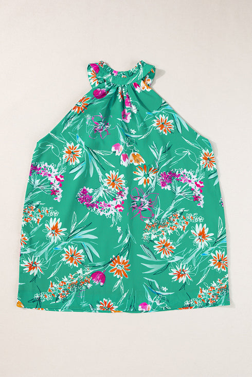 Floral Print Buttoned Neckline Tank Top