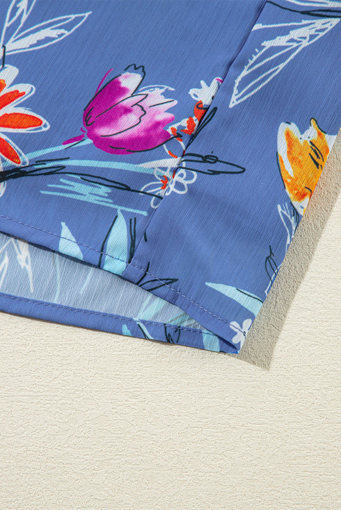 Floral Print Buttoned Neckline Tank Top