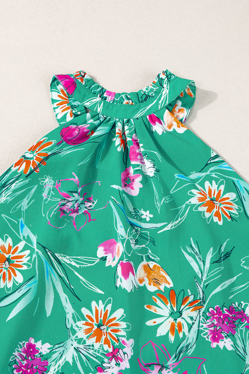 Floral Print Buttoned Neckline Tank Top