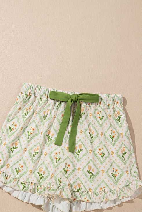 Floral Print Collared Button Down Short Pajama Set