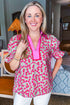Floral Print Collared Puff Sleeve V Neck Blouse