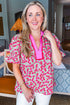 Floral Print Collared Puff Sleeve V Neck Blouse