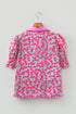Floral Print Collared Puff Sleeve V Neck Blouse