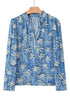 Floral Print Collared V Neck Half Placket Blouse