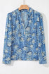 Floral Print Collared V Neck Half Placket Blouse