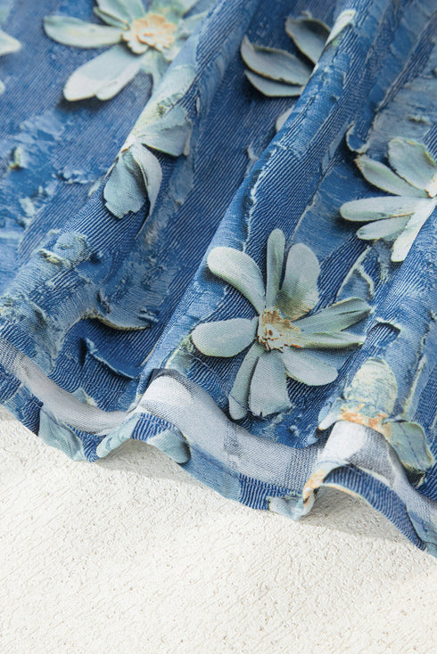 Floral Print Collared V Neck Half Placket Blouse