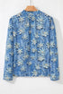 Floral Print Collared V Neck Half Placket Blouse