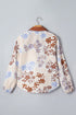 Floral Print Collared V Neck Long Sleeve Blouse