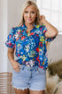 Floral Print Collared V Neck Puff Sleeve Loose Blouse