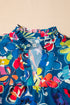 Floral Print Collared V Neck Puff Sleeve Loose Blouse