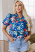 Floral Print Collared V Neck Puff Sleeve Loose Blouse