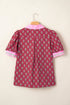 Floral Print Collared V Neck Ricrac Trim Puff Sleeve Blouse