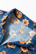 Floral Print Collared V Neck Roll Up Sleeve Blouse