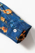 Floral Print Collared V Neck Roll Up Sleeve Blouse