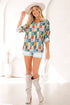 Floral Print Collared V Neck Roll Up Sleeve Blouse