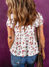 Floral Print Collared V Neck Ruched Drawstring Blouse