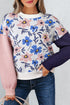 Floral Print Contrast Sleeve Relaxed Fit Pullover Sweater