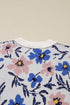 Floral Print Contrast Sleeve Relaxed Fit Pullover Sweater