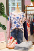 Floral Print Contrast Sleeve Relaxed Fit Pullover Sweater