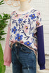 Floral Print Contrast Sleeve Relaxed Fit Pullover Sweater