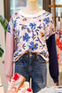 Floral Print Contrast Sleeve Relaxed Fit Pullover Sweater