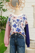Floral Print Contrast Sleeve Relaxed Fit Pullover Sweater