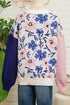 Floral Print Contrast Sleeve Relaxed Fit Pullover Sweater