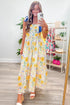 Floral Print Contrast Stitch High Waist Denim Strap Dress