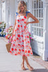 Floral Print Contrast Stitch High Waist Denim Strap Dress