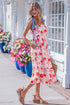 Floral Print Contrast Stitch High Waist Denim Strap Dress