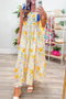 Floral Print Contrast Stitch High Waist Denim Strap Dress