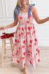 Floral Print Contrast Stitch High Waist Denim Strap Dress