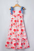 Floral Print Contrast Stitch High Waist Denim Strap Dress