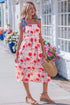 Floral Print Contrast Stitch High Waist Denim Strap Dress