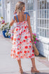 Floral Print Contrast Stitch High Waist Denim Strap Dress
