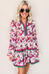 Floral Print Contrast Stripe Detail Long Sleeve Mini Dress