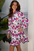 Floral Print Contrast Stripe Detail Long Sleeve Mini Dress