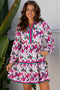 Floral Print Contrast Stripe Detail Long Sleeve Mini Dress
