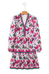 Floral Print Contrast Stripe Detail Long Sleeve Mini Dress