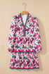 Floral Print Contrast Stripe Detail Long Sleeve Mini Dress